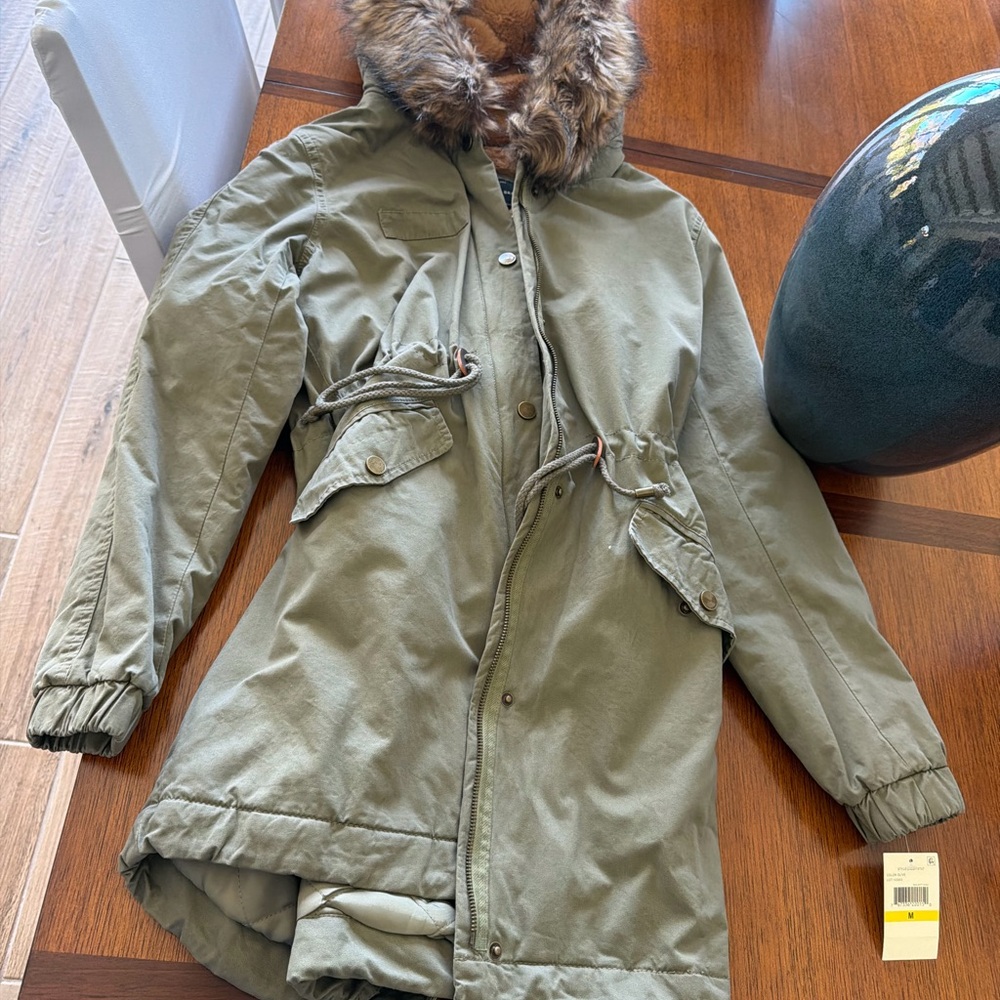 Lucky Brand Olive Utility Jacket with Faux Fur Hood